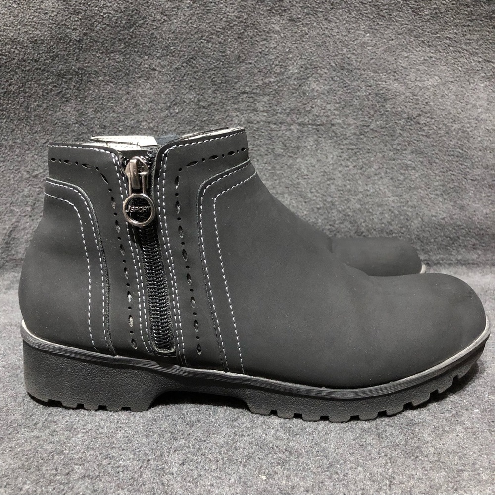 JSport Jenna Women Size 6 Bootie Ankle Boot Black Zip Up All Weather